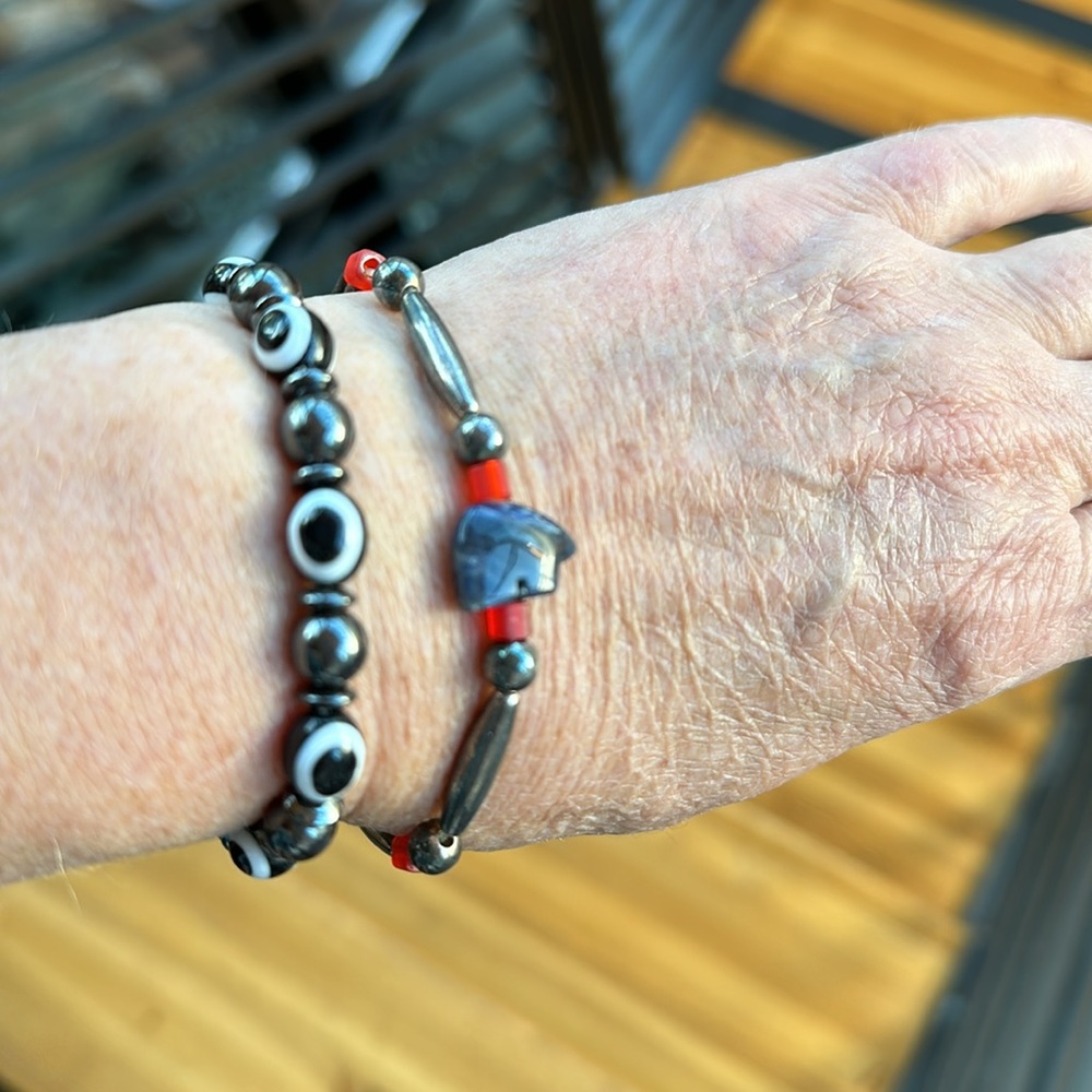2 coordinating bracelets, stone, glass and marcasite.